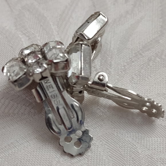 Weiss vintage baguette mozaic crystals silver tone clip on earrings - Picture 5 of 7